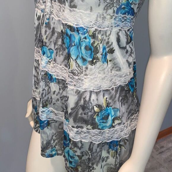 Vintage 90’s Y2K Self Esteem Sheer Chiffon Tiered Lace Babydoll Top Size Large - Picture 13 of 16